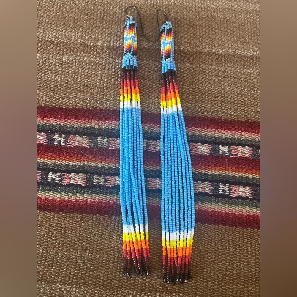 Long beaded native style earrings